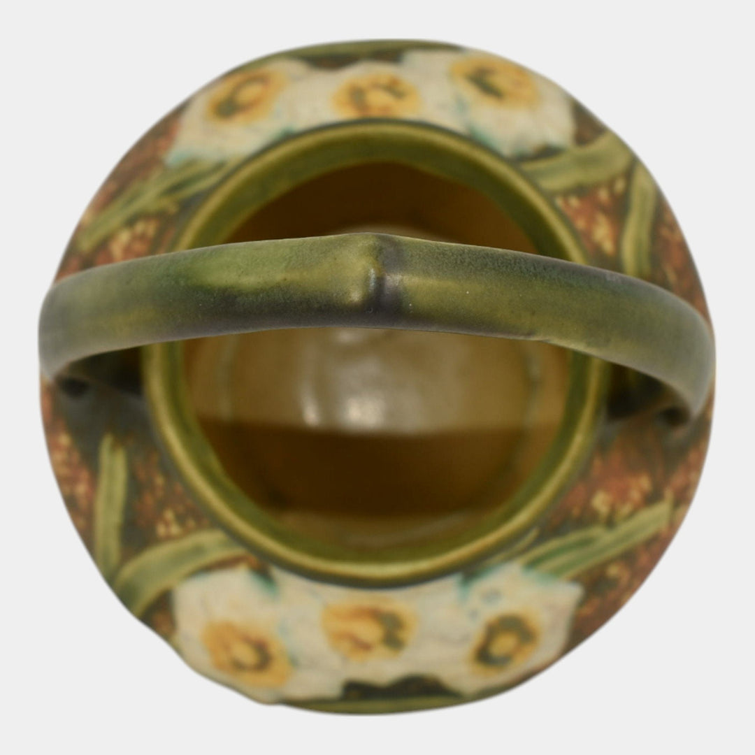 Roseville Jonquil 1931 Vintage Arts And Crafts Pottery Brown Basket 324-8 - Just Art Pottery