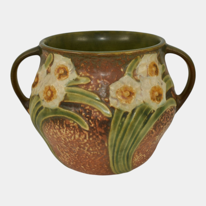 Roseville Jonquil 1931 Vintage Arts And Crafts Pottery Brown Ceramic Vase 525-5 - Just Art Pottery