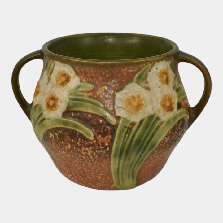 Roseville Jonquil 1931 Vintage Arts And Crafts Pottery Brown Ceramic Vase 525-5 - Just Art Pottery