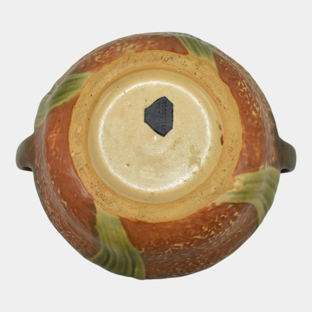 Roseville Jonquil 1931 Vintage Arts And Crafts Pottery Brown Ceramic Vase 525-5 - Just Art Pottery