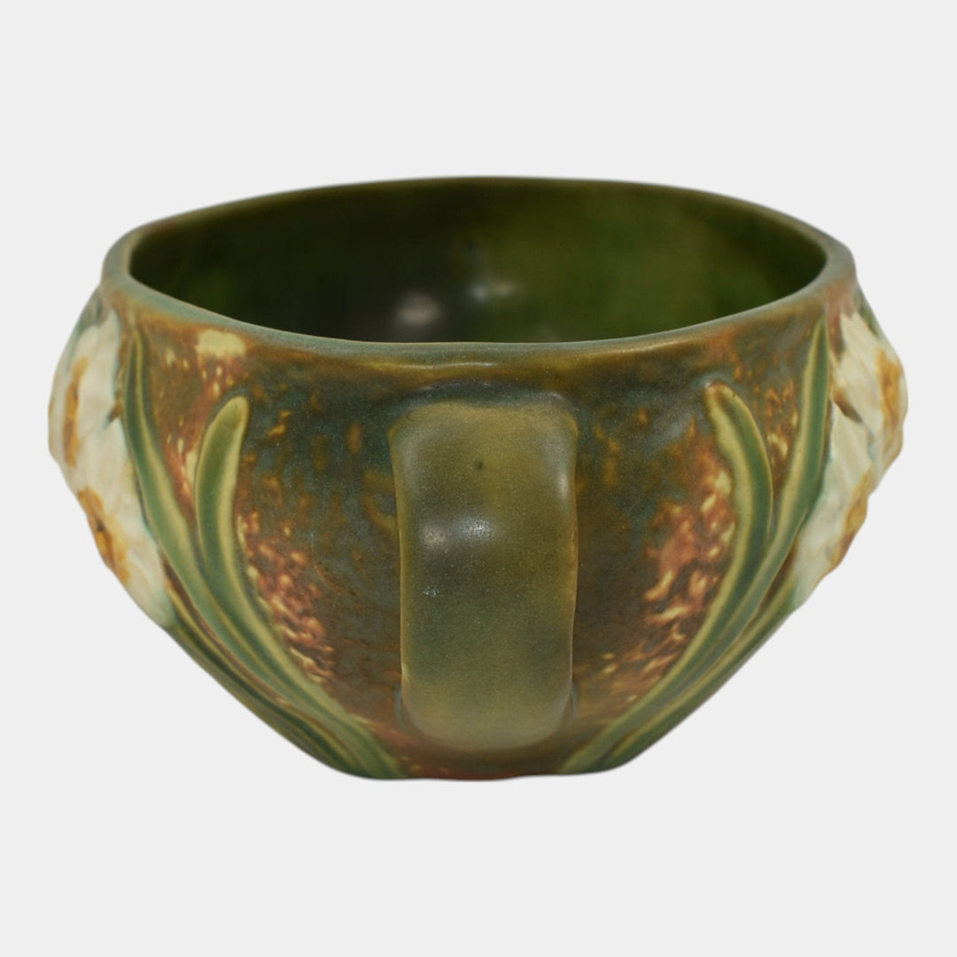 Roseville Jonquil Brown 1931 Vintage Arts And Crafts Pottery Console Bowl 220-10 - Just Art Pottery