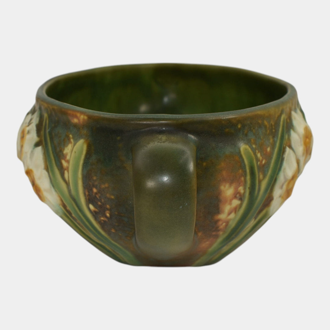 Roseville Jonquil Brown 1931 Vintage Arts And Crafts Pottery Console Bowl 220-10 - Just Art Pottery