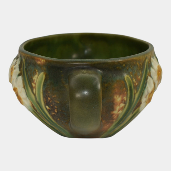 Roseville Jonquil Brown 1931 Vintage Arts And Crafts Pottery Console Bowl 220-10 - Just Art Pottery