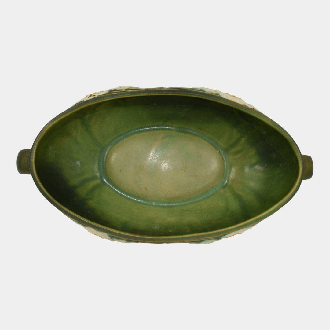 Roseville Jonquil Brown 1931 Vintage Arts And Crafts Pottery Console Bowl 220-10 - Just Art Pottery