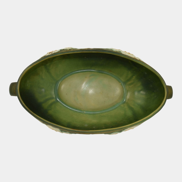 Roseville Jonquil Brown 1931 Vintage Arts And Crafts Pottery Console Bowl 220-10 - Just Art Pottery