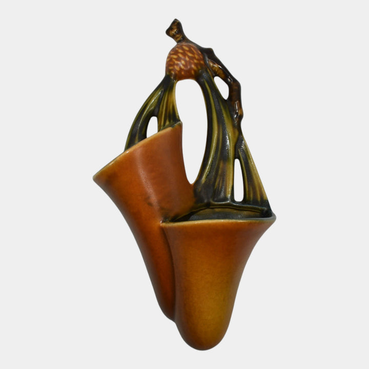 Roseville Pine Cone Brown 1936 Vintage Art Pottery Ceramic Wall Pocket 1273-8