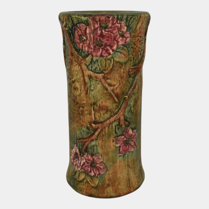Weller Flemish 1920s Vintage Art Pottery Brown Floral Ceramic Flower Vase - Just Art Pottery