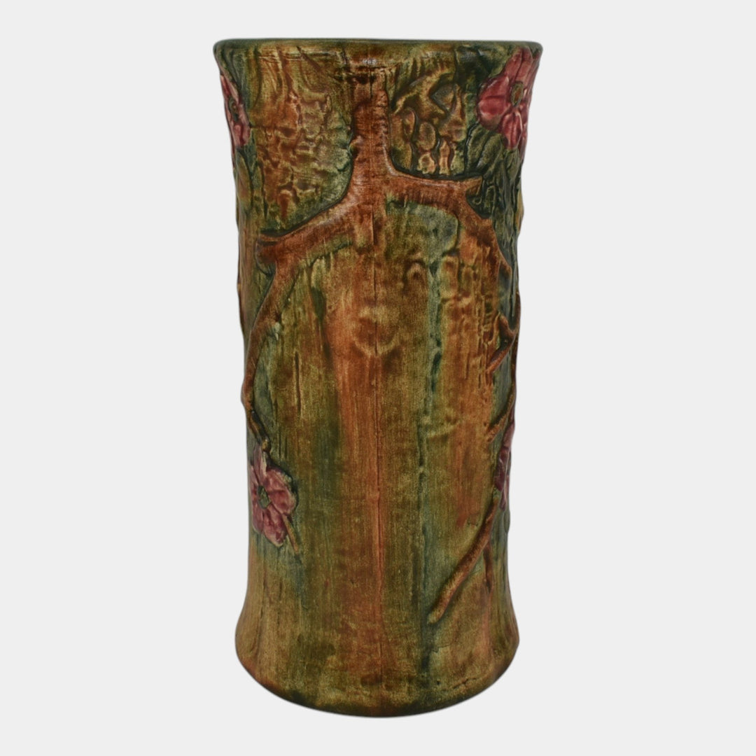 Weller Flemish 1920s Vintage Art Pottery Brown Floral Ceramic Flower Vase - Just Art Pottery
