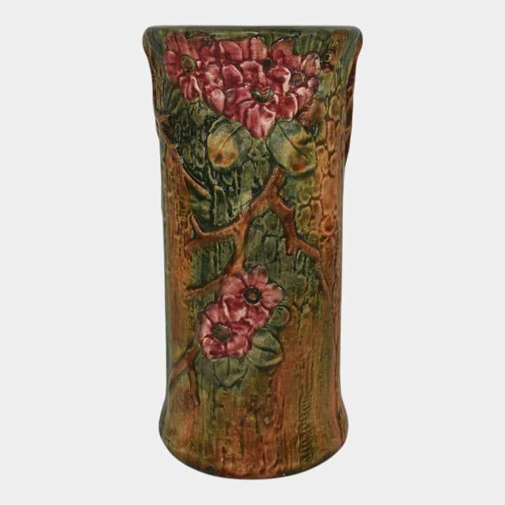 Weller Flemish 1920s Vintage Art Pottery Brown Floral Ceramic Flower Vase - Just Art Pottery