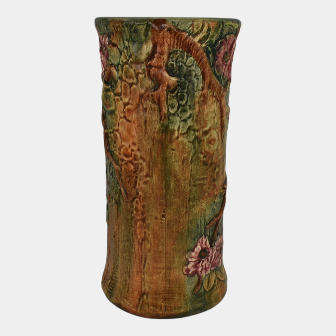 Weller Flemish 1920s Vintage Art Pottery Brown Floral Ceramic Flower Vase - Just Art Pottery