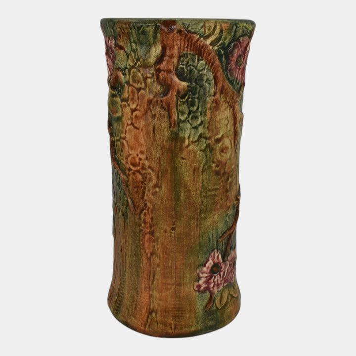 Weller Flemish 1920s Vintage Art Pottery Brown Floral Ceramic Flower Vase - Just Art Pottery