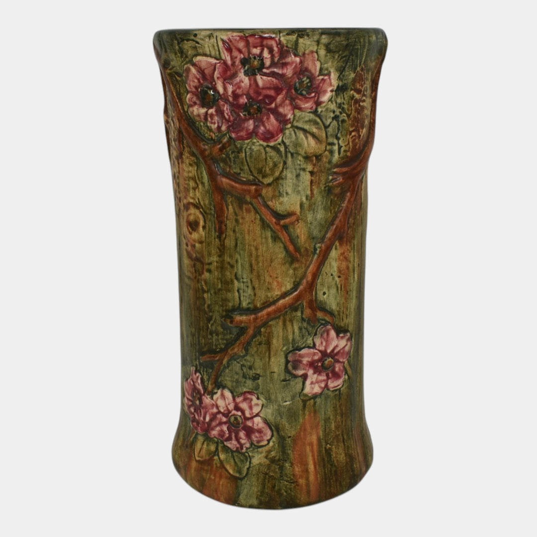 Weller Flemish 1920s Vintage Art Pottery Brown Floral Ceramic Flower Vase - Just Art Pottery