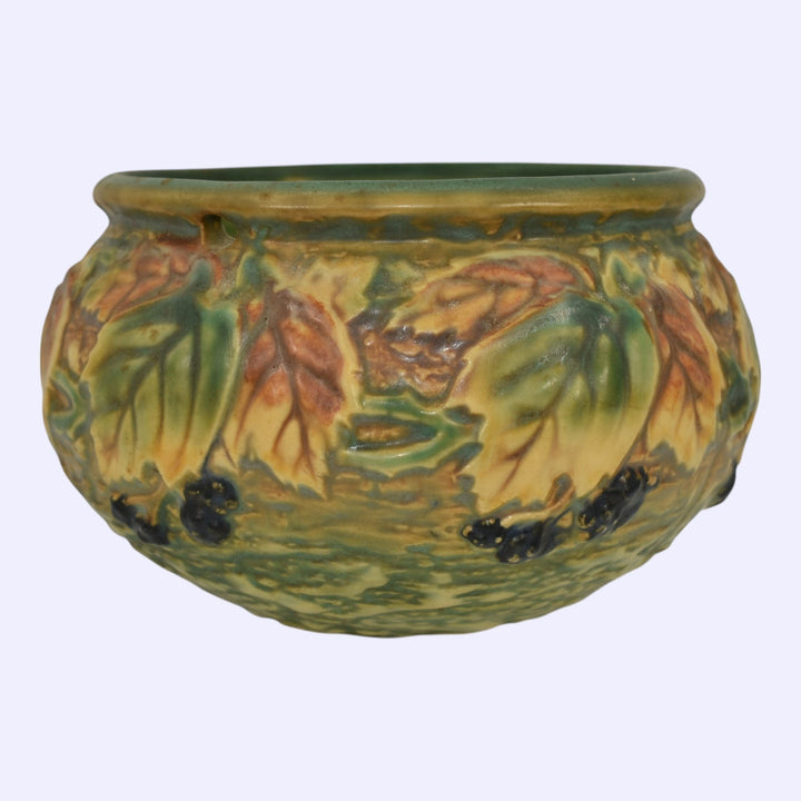 Roseville Blackberry 1932 Art Pottery Green Ceramic Hanging Basket Planter 348-5 - Just Art Pottery