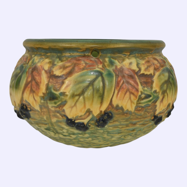 Roseville Blackberry 1932 Art Pottery Green Ceramic Hanging Basket Planter 348-5 - Just Art Pottery