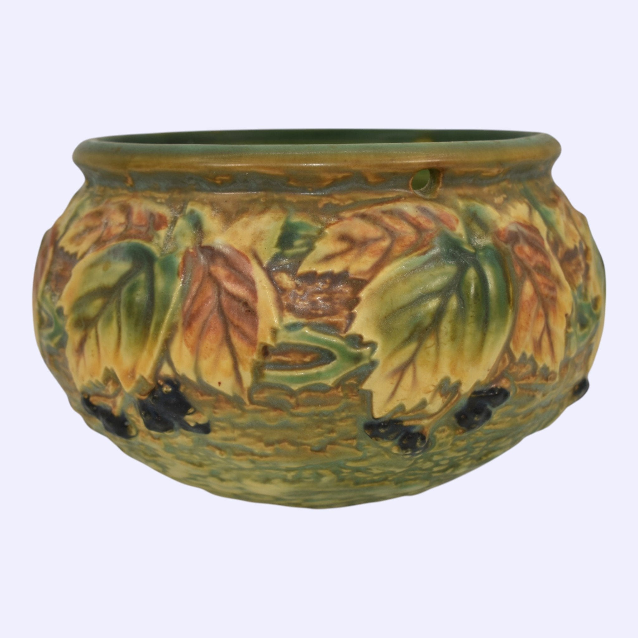 Roseville Blackberry 1932 Art Pottery Green Ceramic Hanging Basket