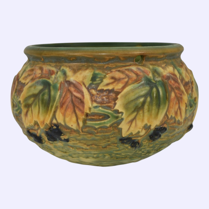 Roseville Blackberry 1932 Art Pottery Green Ceramic Hanging Basket Planter 348-5 - Just Art Pottery