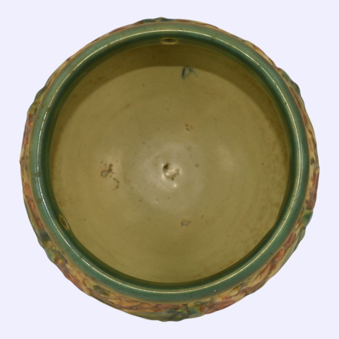 Roseville Blackberry 1932 Art Pottery Green Ceramic Hanging Basket Planter 348-5 - Just Art Pottery