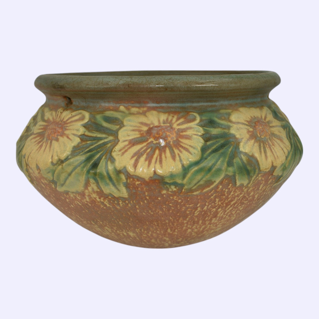 Roseville Dahlrose 1928 Arts And Crafts Pottery Hanging Basket Planter 343-6 - Just Art Pottery