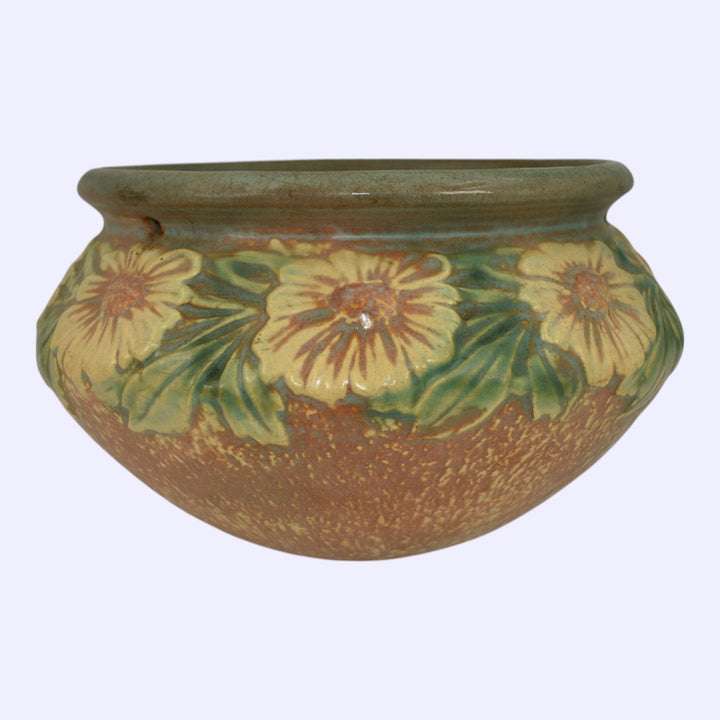 Roseville Dahlrose 1928 Arts And Crafts Pottery Hanging Basket Planter 343-6 - Just Art Pottery