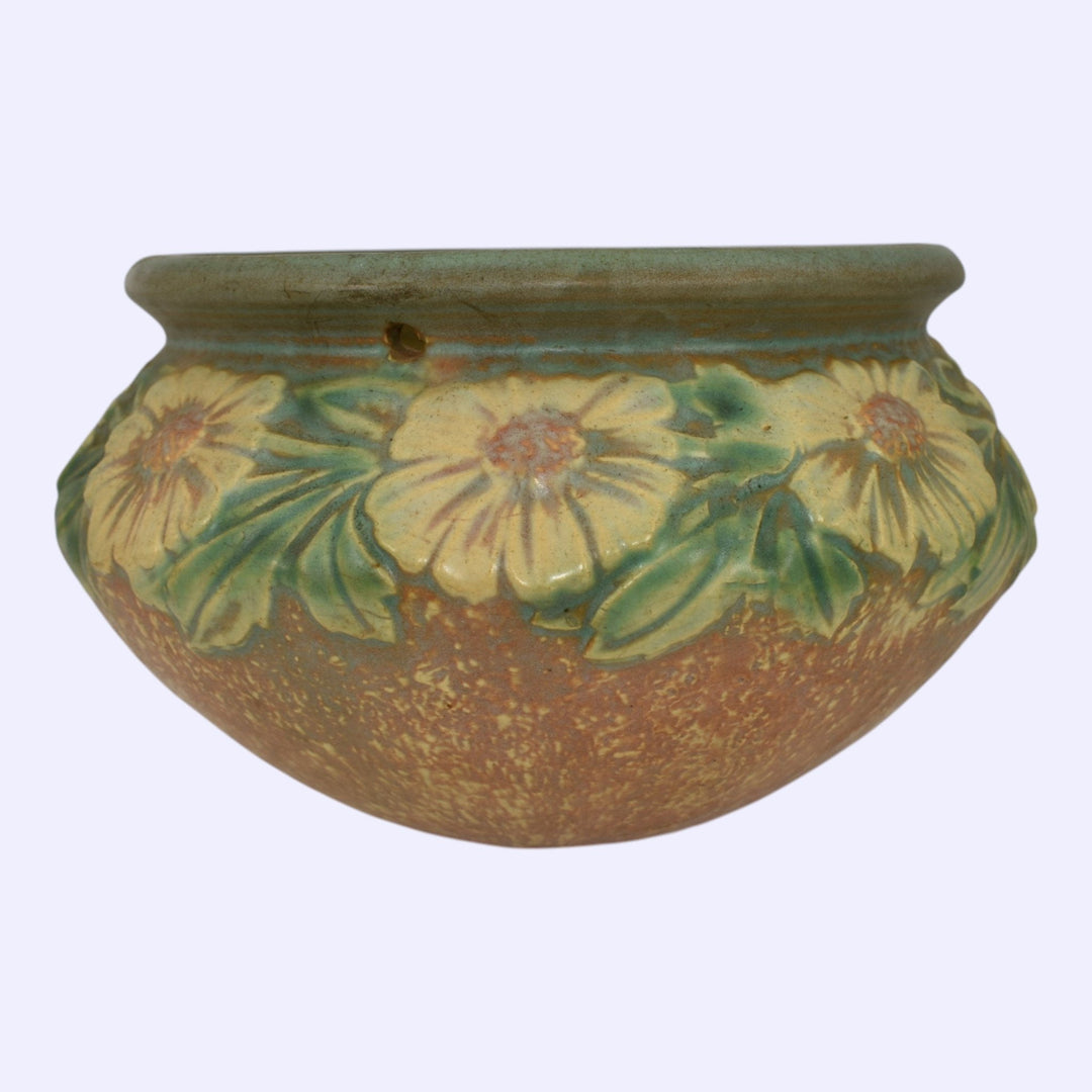 Roseville Dahlrose 1928 Arts And Crafts Pottery Hanging Basket Planter 343-6 - Just Art Pottery