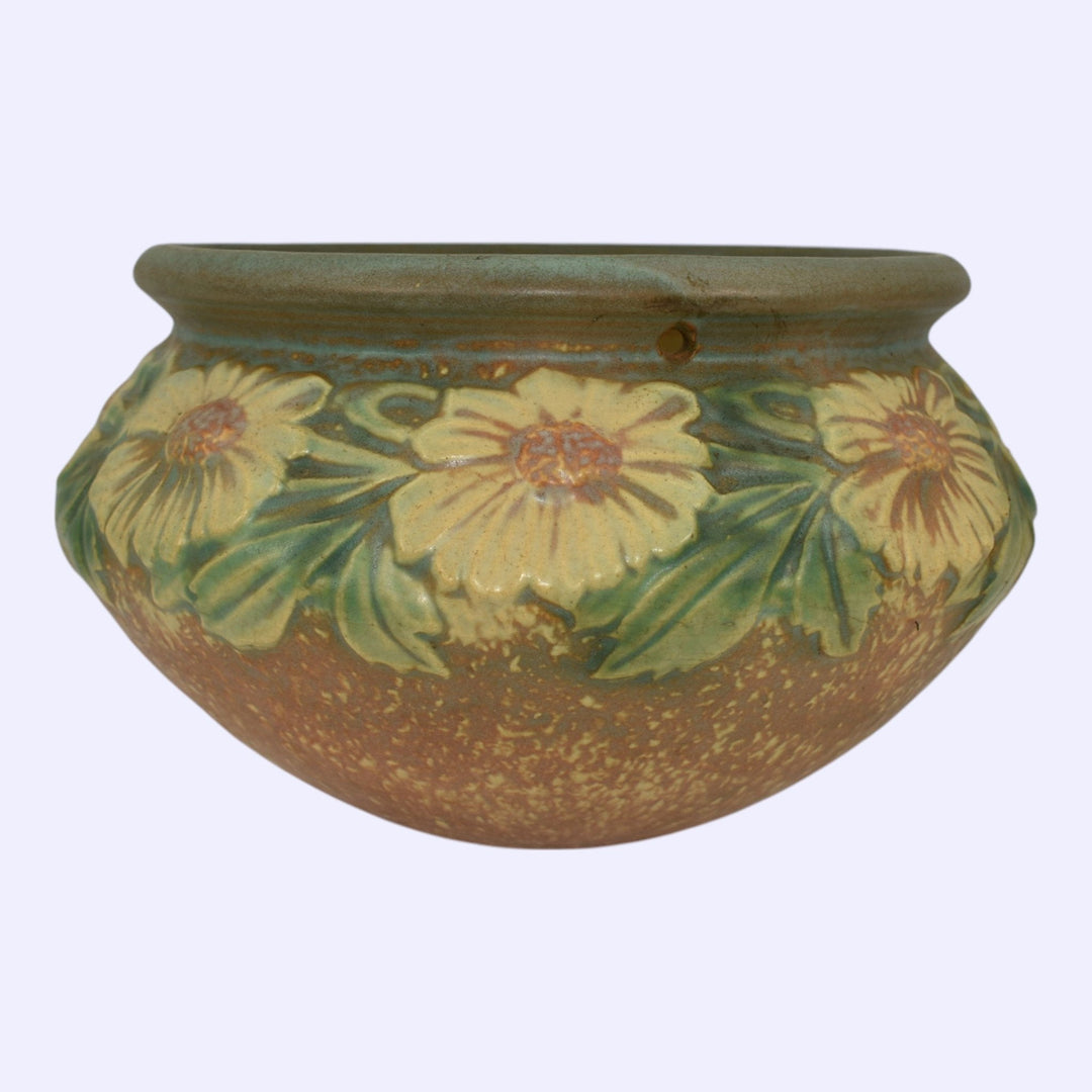 Roseville Dahlrose 1928 Arts And Crafts Pottery Hanging Basket Planter 343-6 - Just Art Pottery