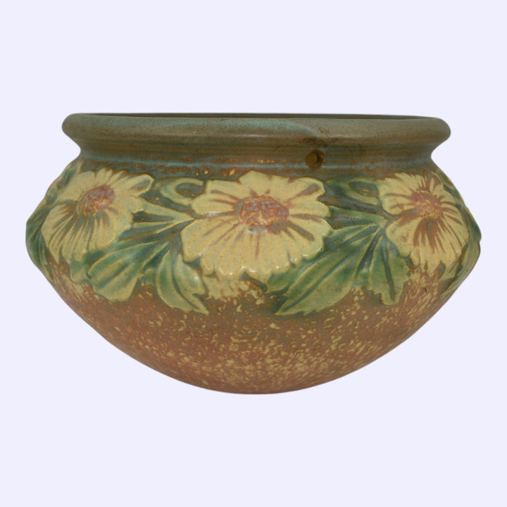 Roseville Dahlrose 1928 Arts And Crafts Pottery Hanging Basket Planter 343-6 - Just Art Pottery