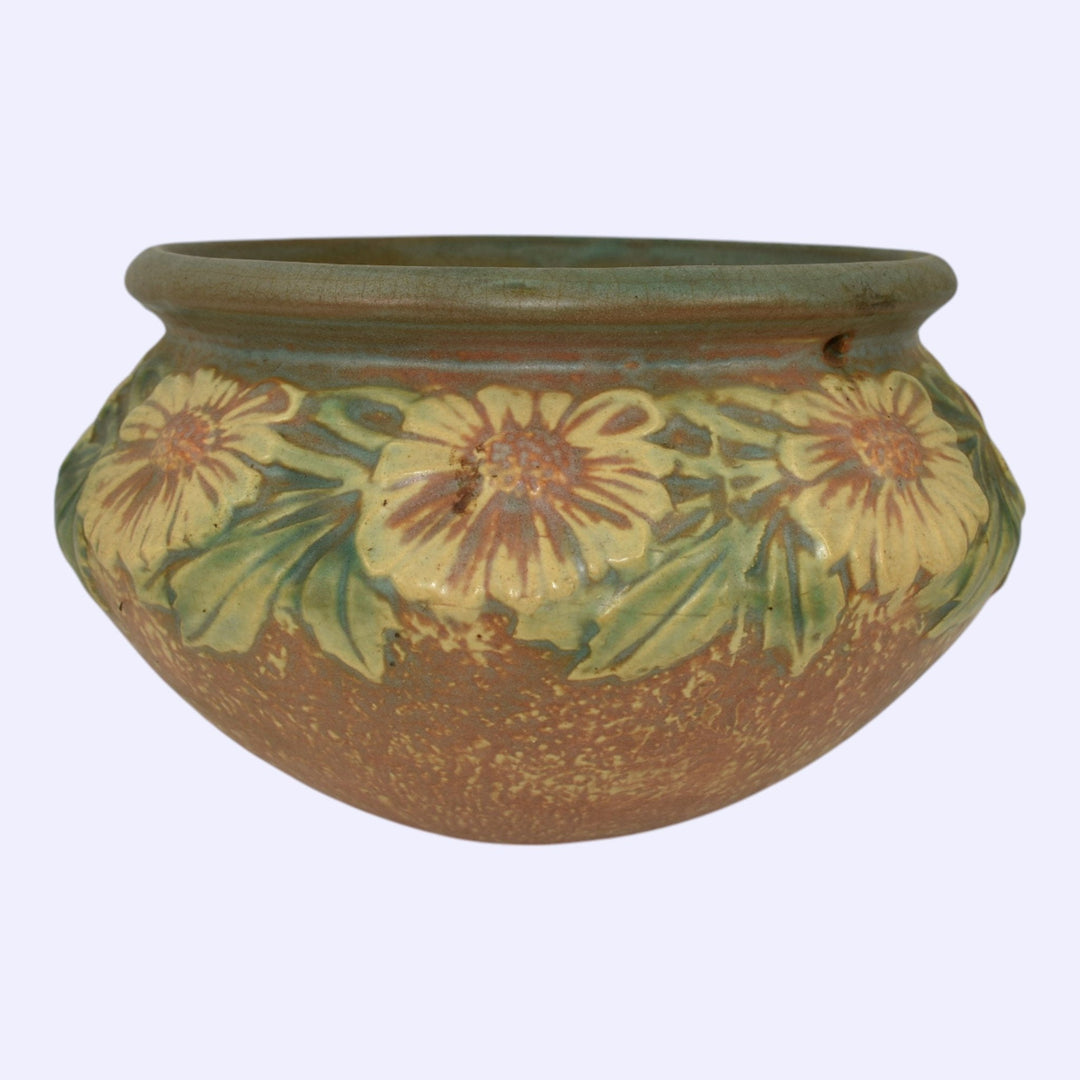 Roseville Dahlrose 1928 Arts And Crafts Pottery Hanging Basket Planter 343-6 - Just Art Pottery
