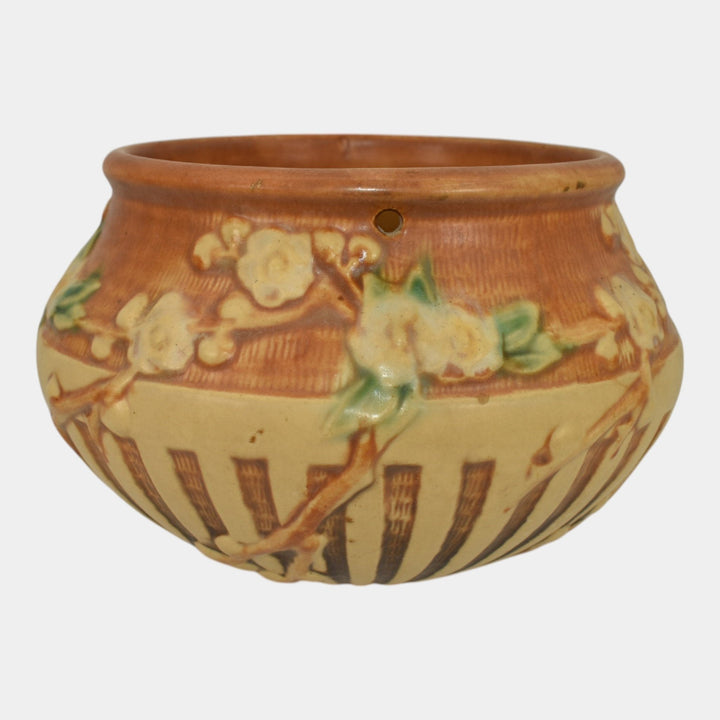 Roseville Cherry Blossom 1933 Vintage Pottery Brown Hanging Basket Planter 350-5 - Just Art Pottery
