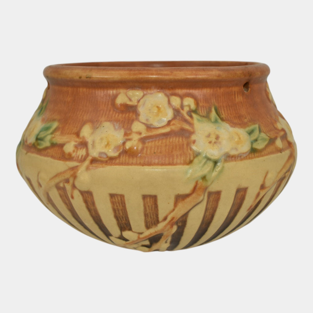 Roseville Cherry Blossom 1933 Vintage Pottery Brown Hanging Basket Planter 350-5 - Just Art Pottery