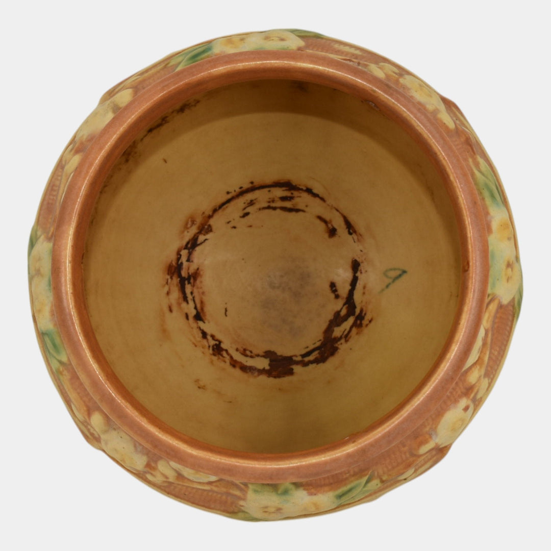 Roseville Cherry Blossom 1933 Vintage Pottery Brown Hanging Basket Planter 350-5 - Just Art Pottery