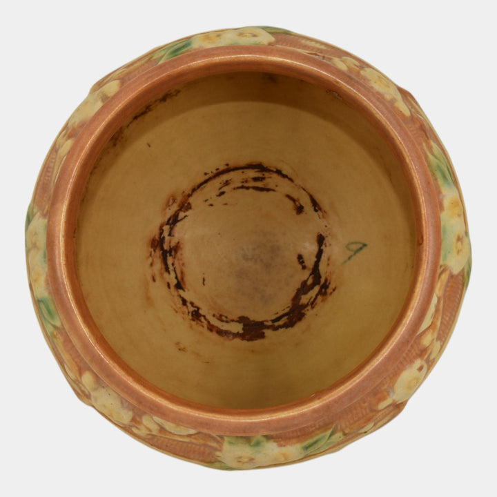 Roseville Cherry Blossom 1933 Vintage Pottery Brown Hanging Basket Planter 350-5 - Just Art Pottery