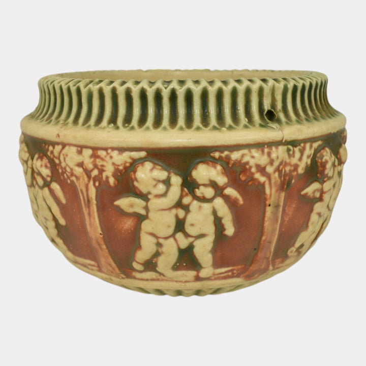 Roseville Donatello 1916 Arts And Crafts Pottery Hanging Basket Planter 327-6 - Just Art Pottery