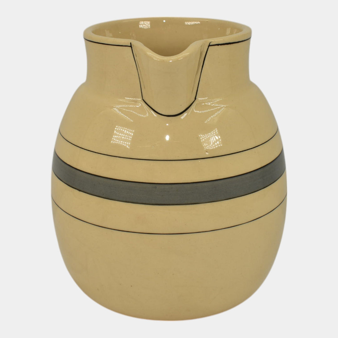 Roseville Creamware Utility Ware 1920 Pottery Banded Ceramic Pitcher