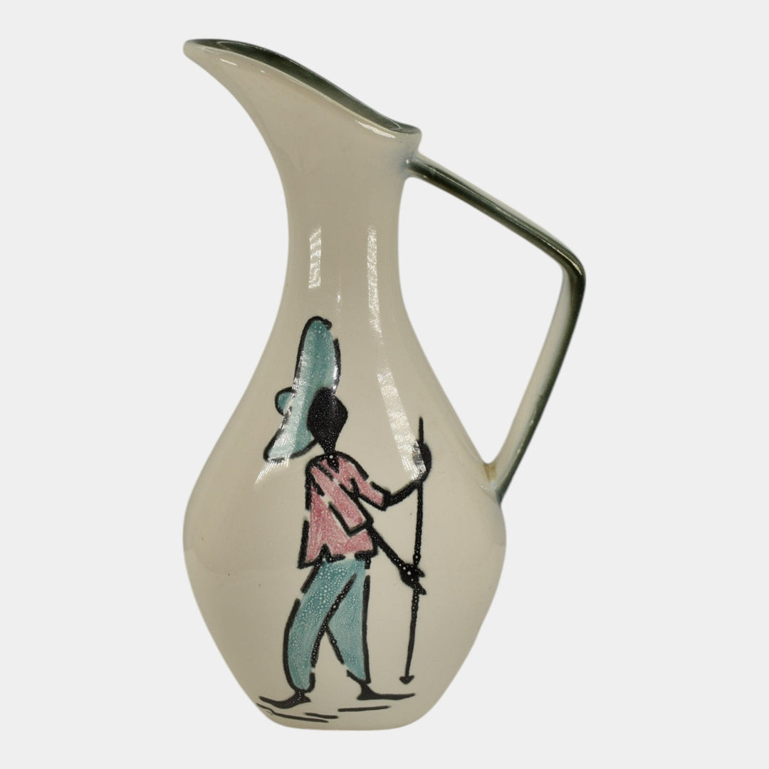 Hull Tropicana 1959 Vintage White Pottery Fishing Man Ewer 56 - Just Art Pottery