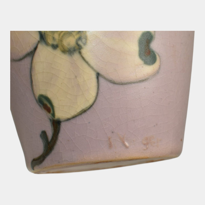 Weller Hudson 1920s Vintage Art Pottery Hand Painted Green Purple Vase - Just Art Pottery