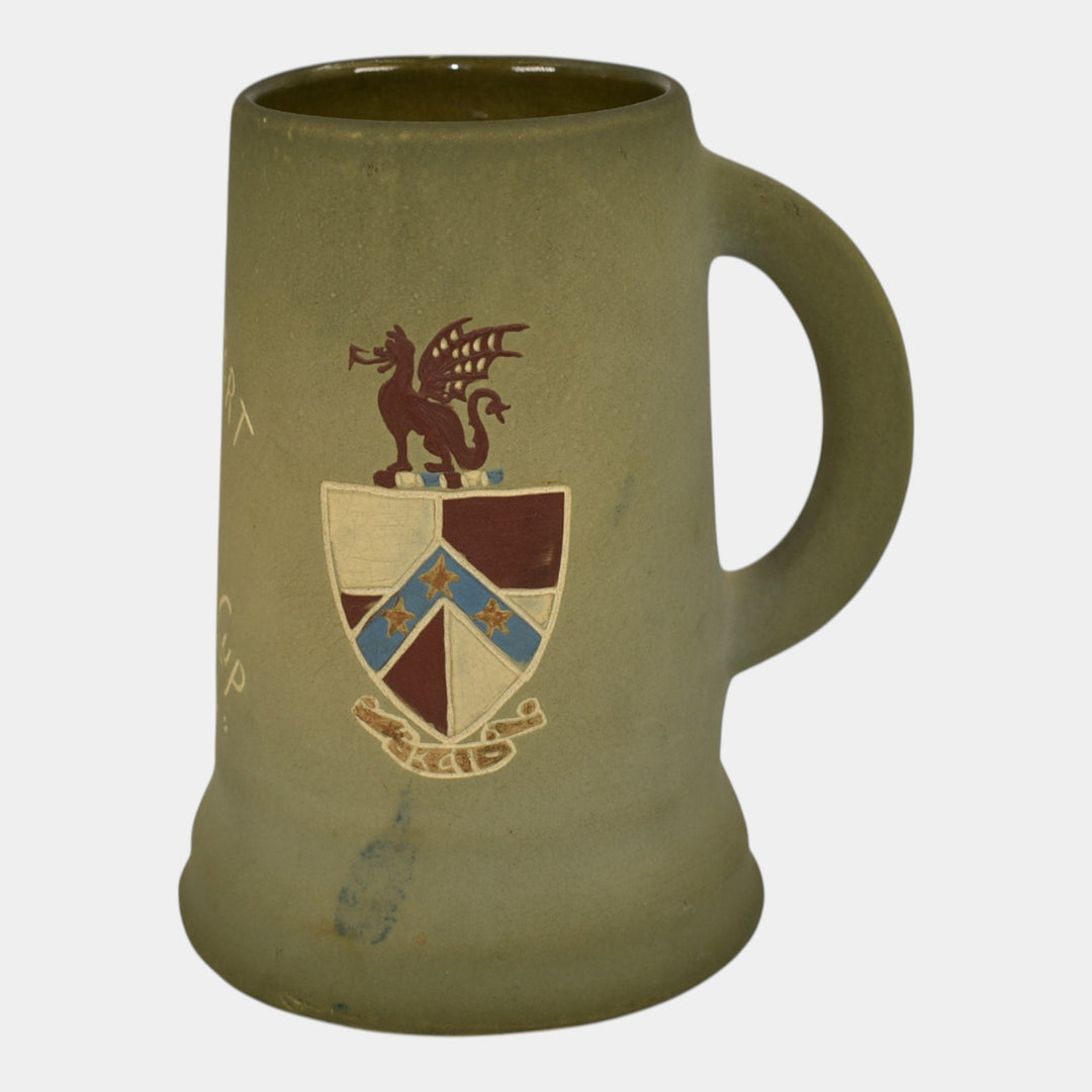 Weller Matte Perfecto 1900s Pottery Dragon Coat of Arms Mug - Just Art Pottery