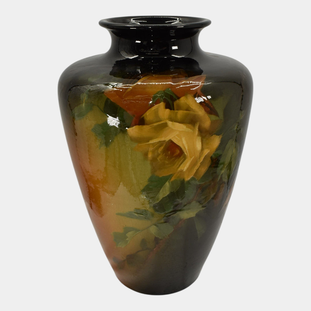 Roseville Rozane 1900s Art Pottery Standard Glaze Roses Floor Vase 861 Myers