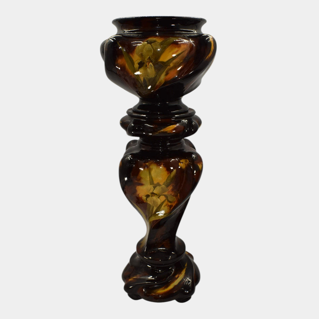 Weller Aurelian 1900s Art Pottery Brown Floral Jardiniere Pedestal Ferrell - Just Art Pottery