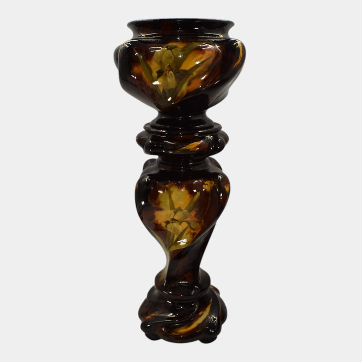Weller Aurelian 1900s Art Pottery Brown Floral Jardiniere Pedestal Ferrell - Just Art Pottery