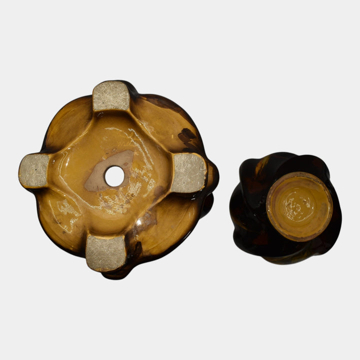 Weller Aurelian 1900s Art Pottery Brown Floral Jardiniere Pedestal Ferrell - Just Art Pottery