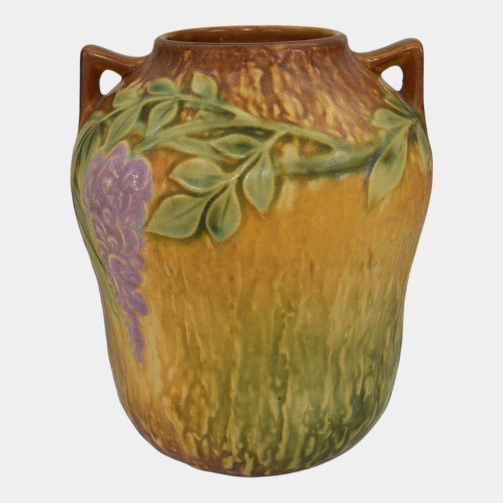 Roseville Wisteria Tan 1933 Vintage Arts And Crafts Pottery Ceramic Vase 634-7 - Just Art Pottery
