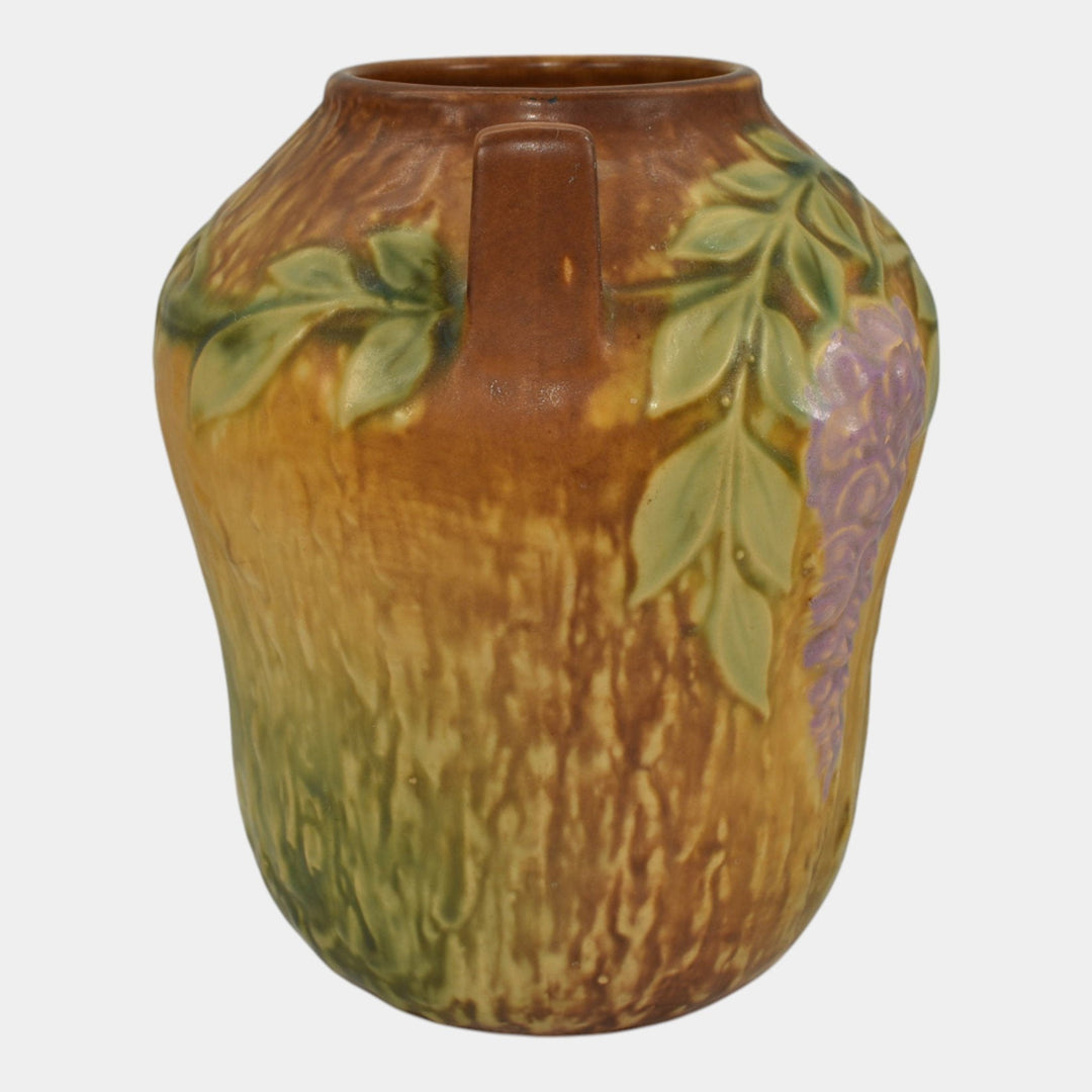 Roseville Wisteria Tan 1933 Vintage Arts And Crafts Pottery Ceramic Vase 634-7 - Just Art Pottery