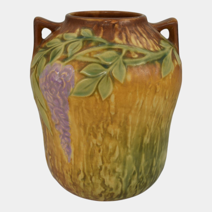 Roseville Wisteria Tan 1933 Vintage Arts And Crafts Pottery Ceramic Vase 634-7 - Just Art Pottery