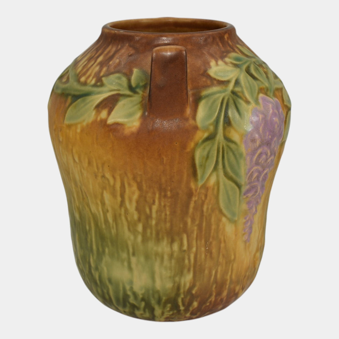 Roseville Wisteria Tan 1933 Vintage Arts And Crafts Pottery Ceramic Vase 634-7 - Just Art Pottery