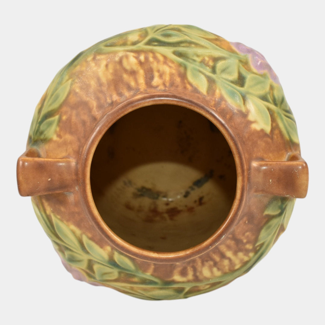 Roseville Wisteria Tan 1933 Vintage Arts And Crafts Pottery Ceramic Vase 634-7 - Just Art Pottery