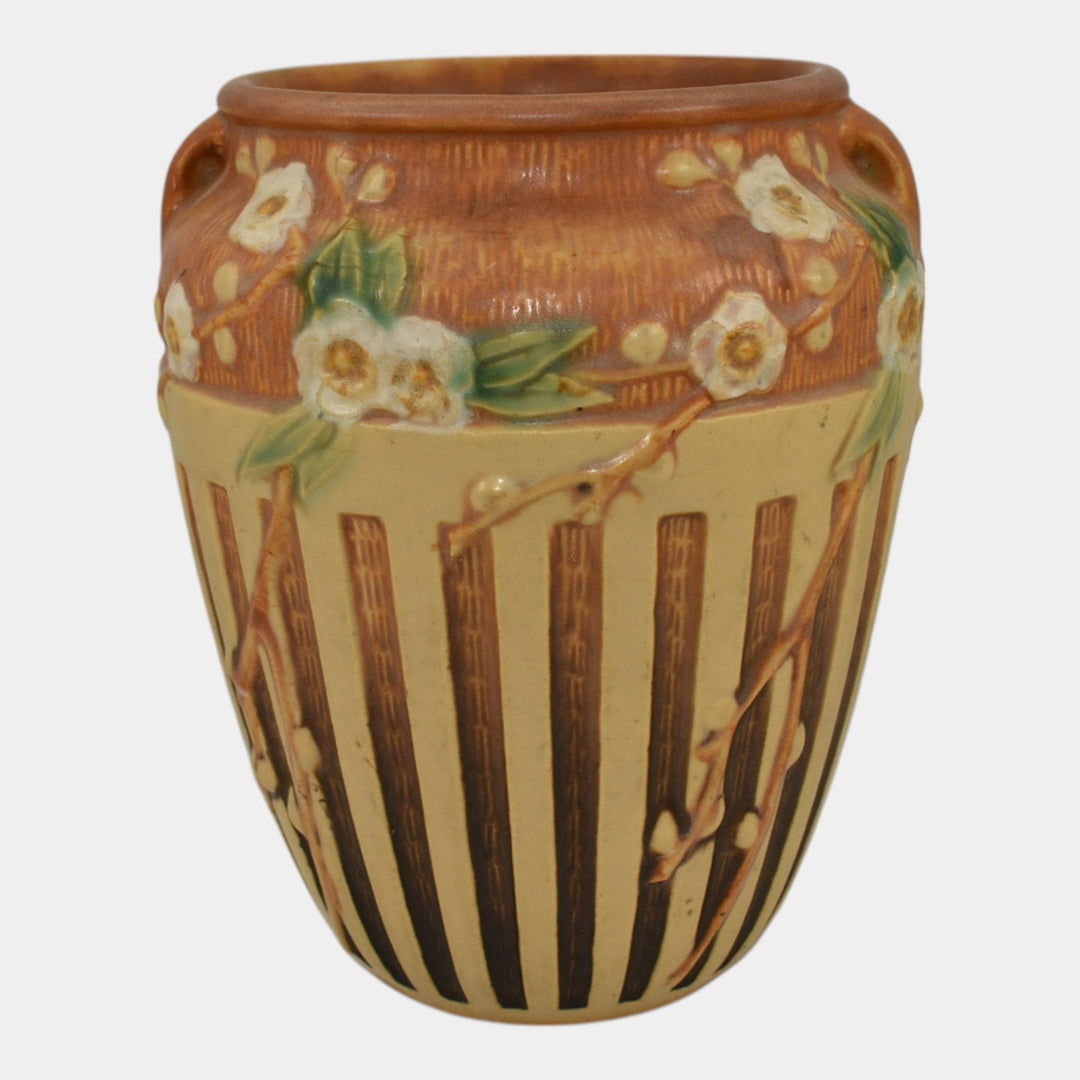 Roseville Cherry Blossom Brown 1933 Vintage Art Pottery Ceramic Vase 623-7 - Just Art Pottery