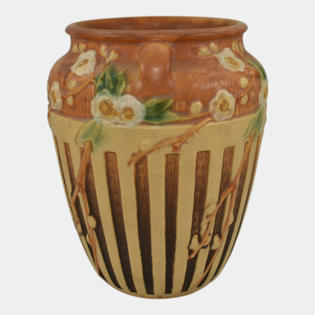 Roseville Cherry Blossom Brown 1933 Vintage Art Pottery Ceramic Vase 623-7 - Just Art Pottery