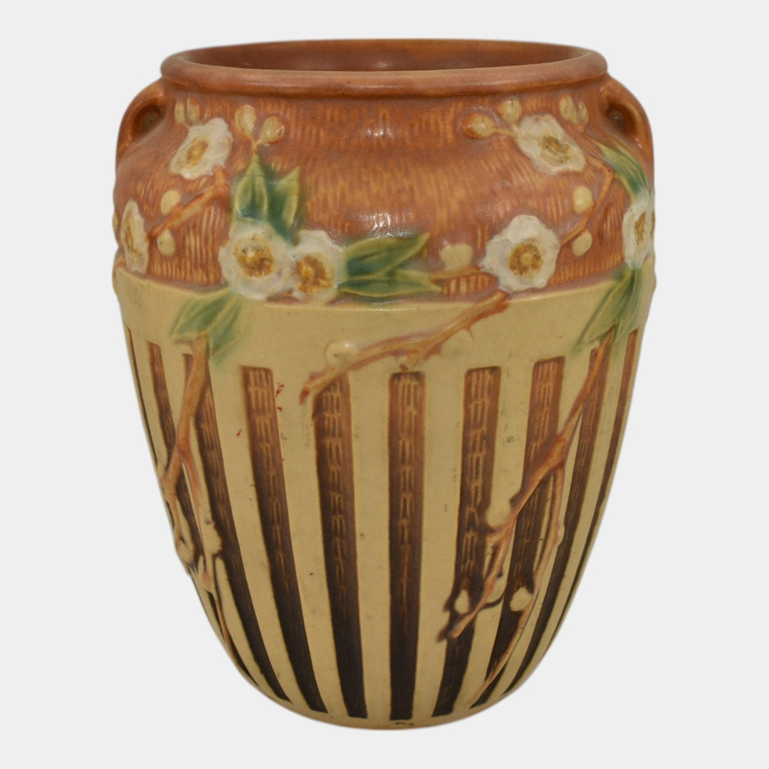 Roseville Cherry Blossom Brown 1933 Vintage Art Pottery Ceramic Vase 623-7 - Just Art Pottery