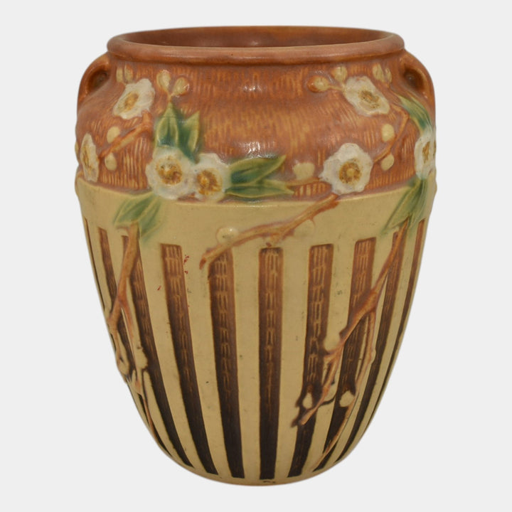 Roseville Cherry Blossom Brown 1933 Vintage Art Pottery Ceramic Vase 623-7 - Just Art Pottery