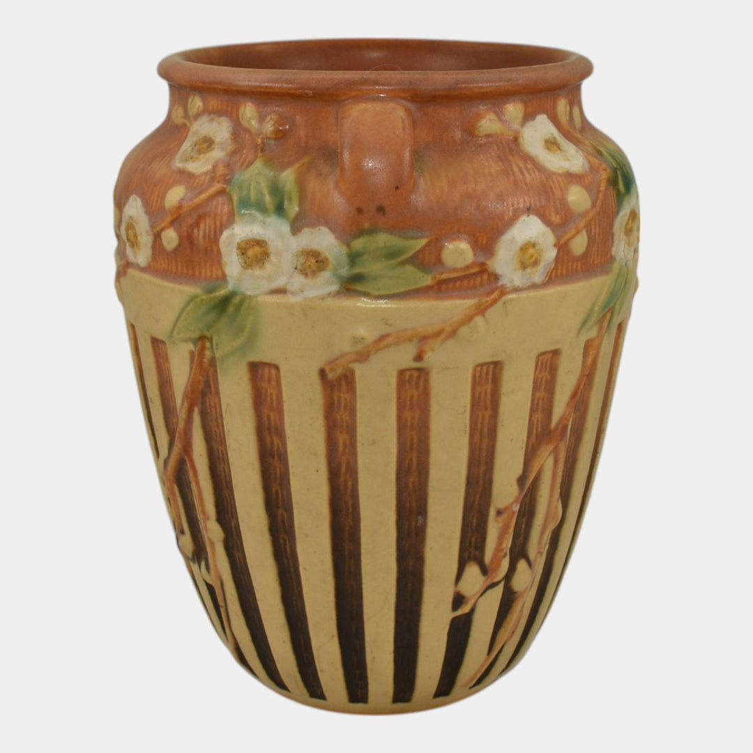 Roseville Cherry Blossom Brown 1933 Vintage Art Pottery Ceramic Vase 623-7 - Just Art Pottery